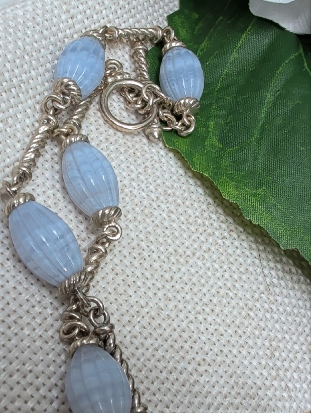 Vintage Whitney Kelly 925 Sterling Silver Blue Lace Agate Toggle Necklace 32" - Picture 2 of 16